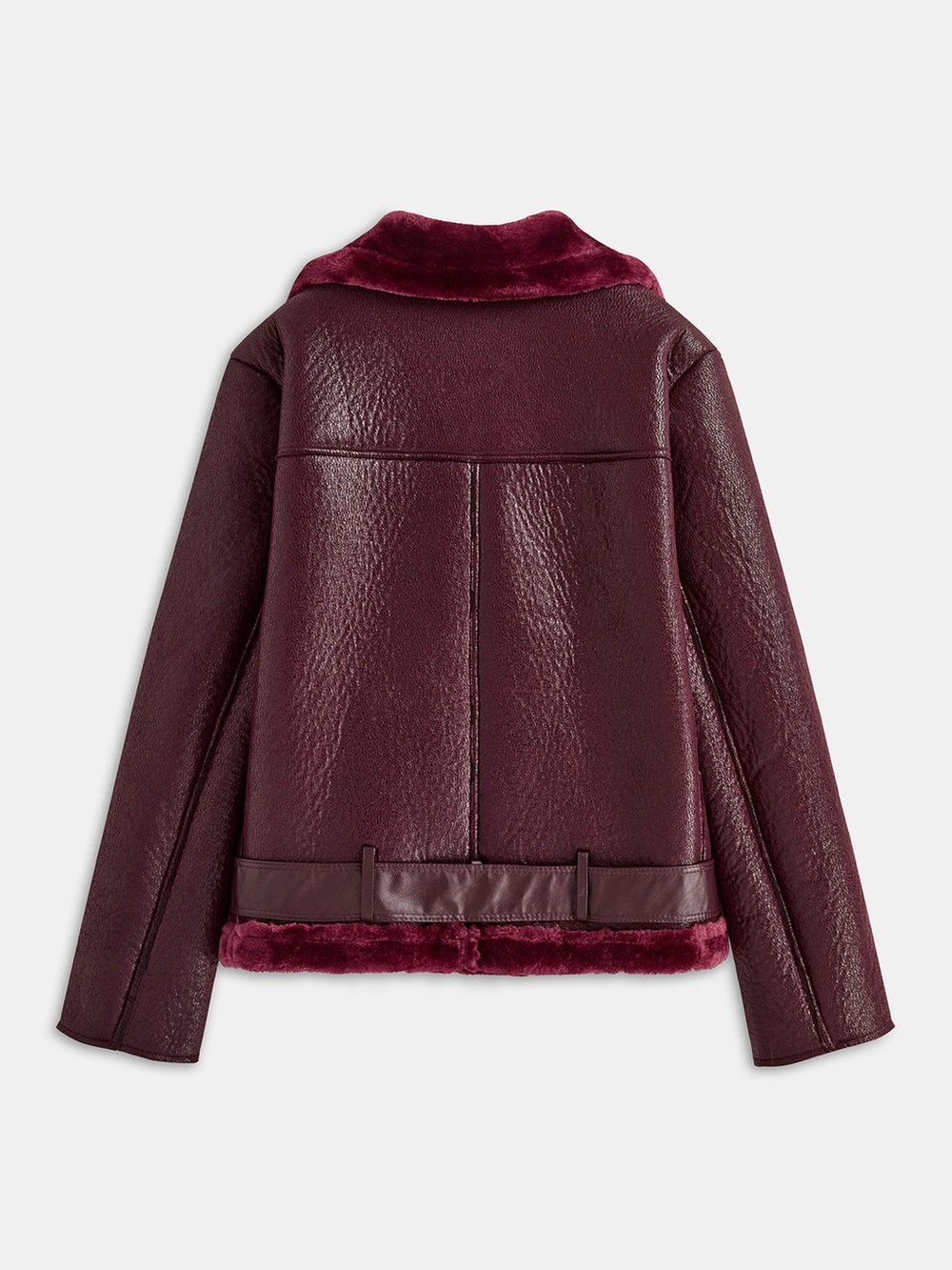 Commense Women’s Burgundy/Brown Vegan Shearling/Leather Moto Jacket - Picture 4 of 16